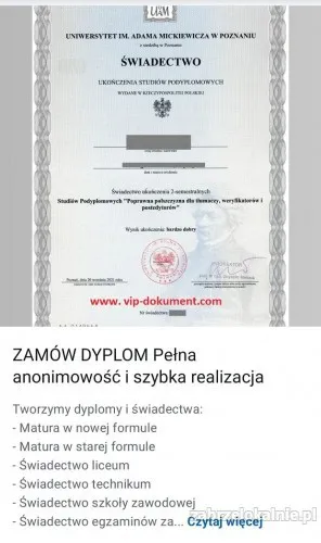 Kupię świadectwo maturalne, dyplom uczelni