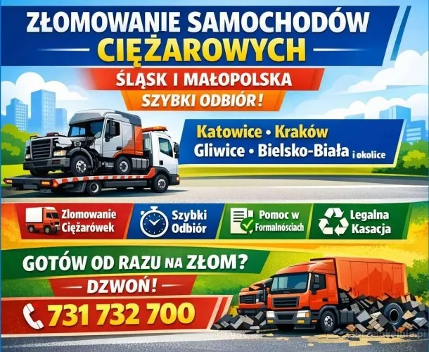 Złomowanie samochodów ciężarowych - Śląsk i Małopolska | Szybki odbiór
