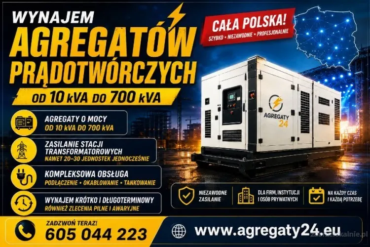 AGREGATY PRĄDOTWÓRCZE DO 700 kVA  - WYNAJEM - USŁUGI