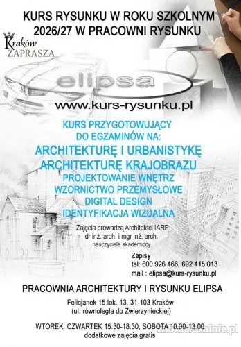 Kurs Rysunku Elipsa zapisy  2026/27 Architektura, Wzornictwo, Wnętrza